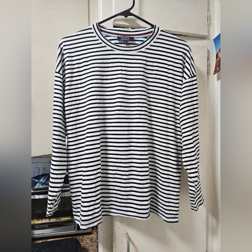 AYR sz Medium M French Fry black white striped long sleeved tee t-shirt